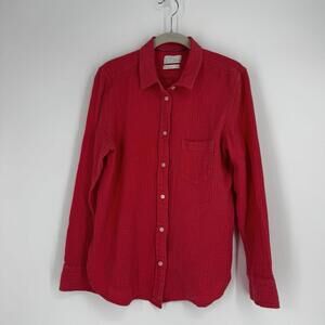 J.crew  Top womens 10 pink red double gauze cotton button up beachy fall casual